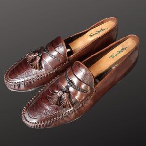 Johnston & Murphy SZ 9.5 Alligator Imprinted Men's Brown Leather Tassel Loafers